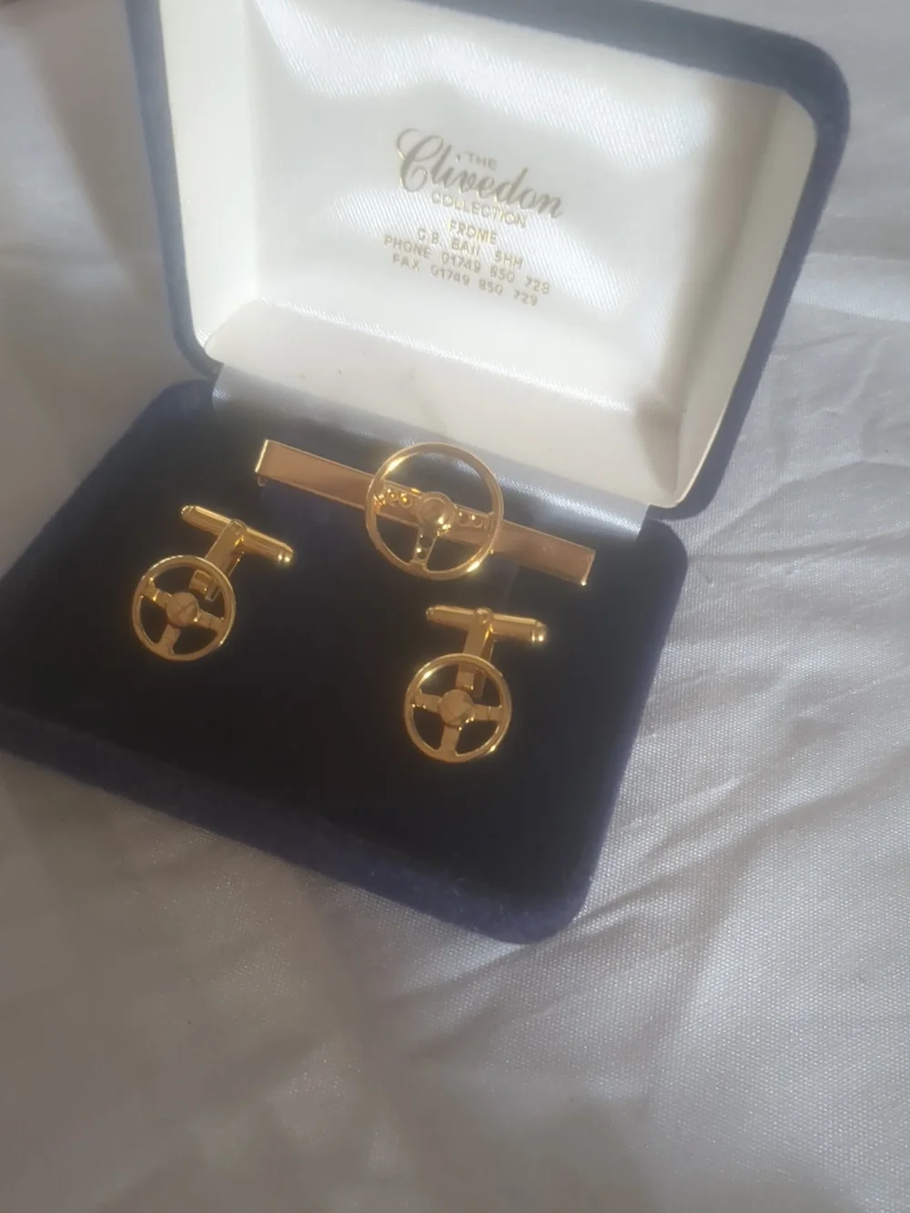 Gold Steering Wheel Tie Clip and Cufflink Set